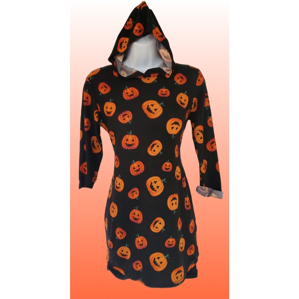 Girls XL Halloween 🎃 Jack-o-lantern Dress Hooded Buttery Soft Tunic Pumpkin